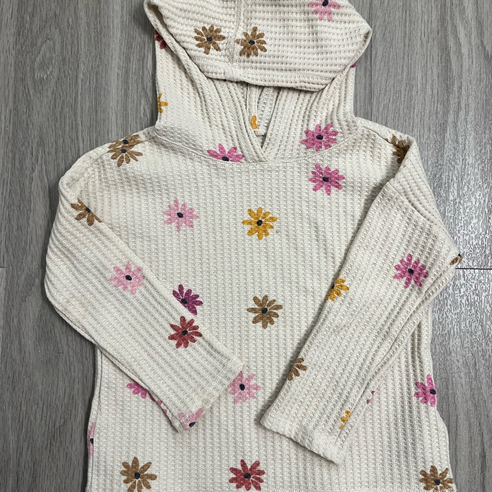 Whimsical Cream and Pink Long Sleeve Tee with Flower Pattern